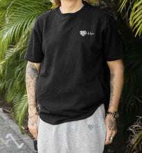 Load image into Gallery viewer, 24- Plain or Design Black Organic Cotton Kangaroo Tee w/Round Neckline with Pockets
