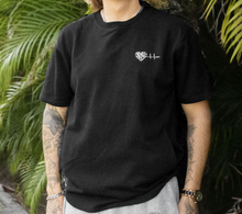 Load image into Gallery viewer, 24- Plain or Design Black Organic Cotton Kangaroo Tee w/Round Neckline with Pockets
