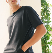 Load image into Gallery viewer, 24- Plain or Design Black Organic Cotton Kangaroo Tee w/Round Neckline with Pockets
