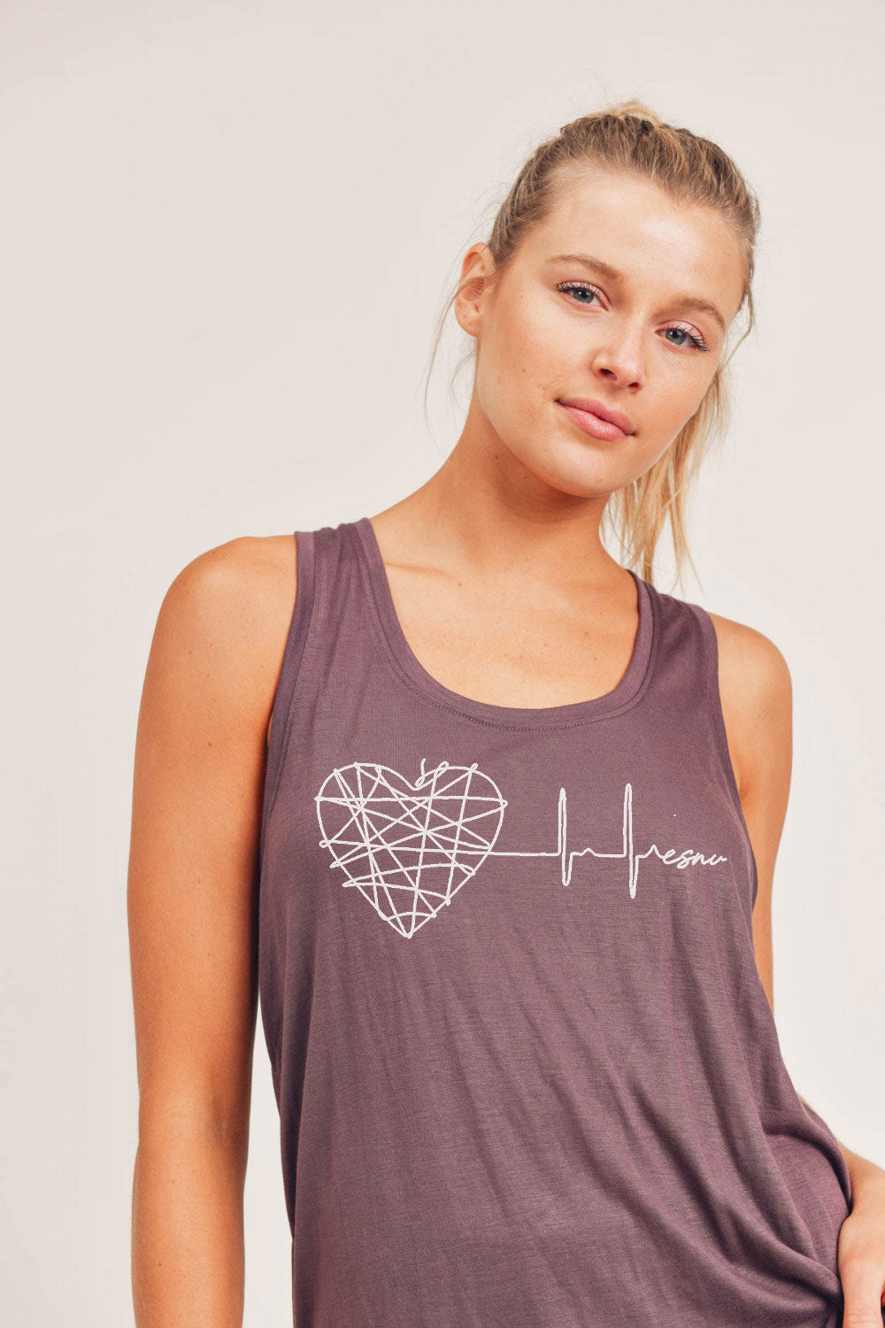 49- Purple Open Overlay Back ESNU Heart Logo Tank Top