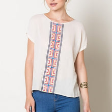 Load image into Gallery viewer, 9-Beige Tribal Short Sleeve Top With Center Embroidery
